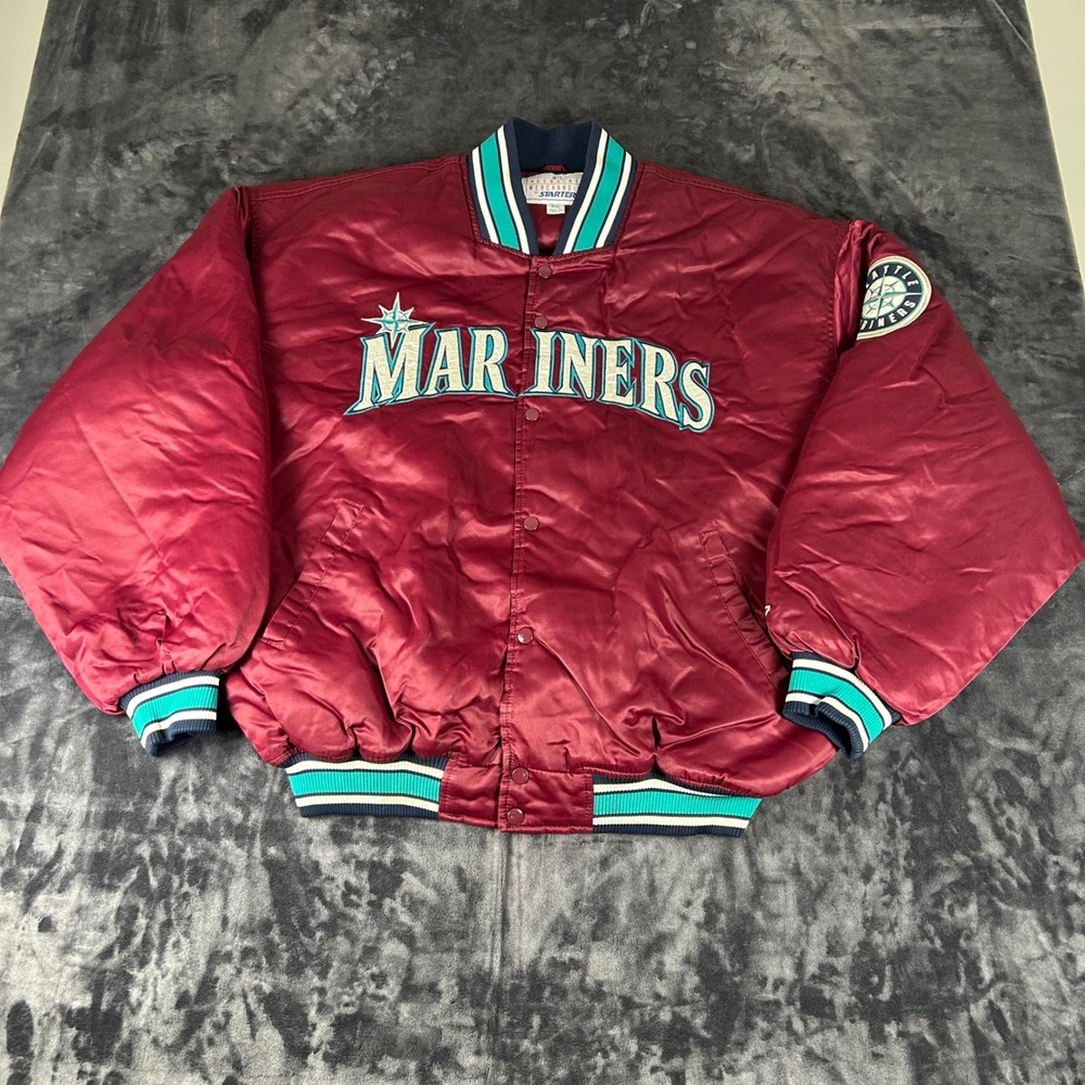 Vintage 90s Starter Mariners Jacket  3XL Maroon Satin MLB Bomber Made in Korea